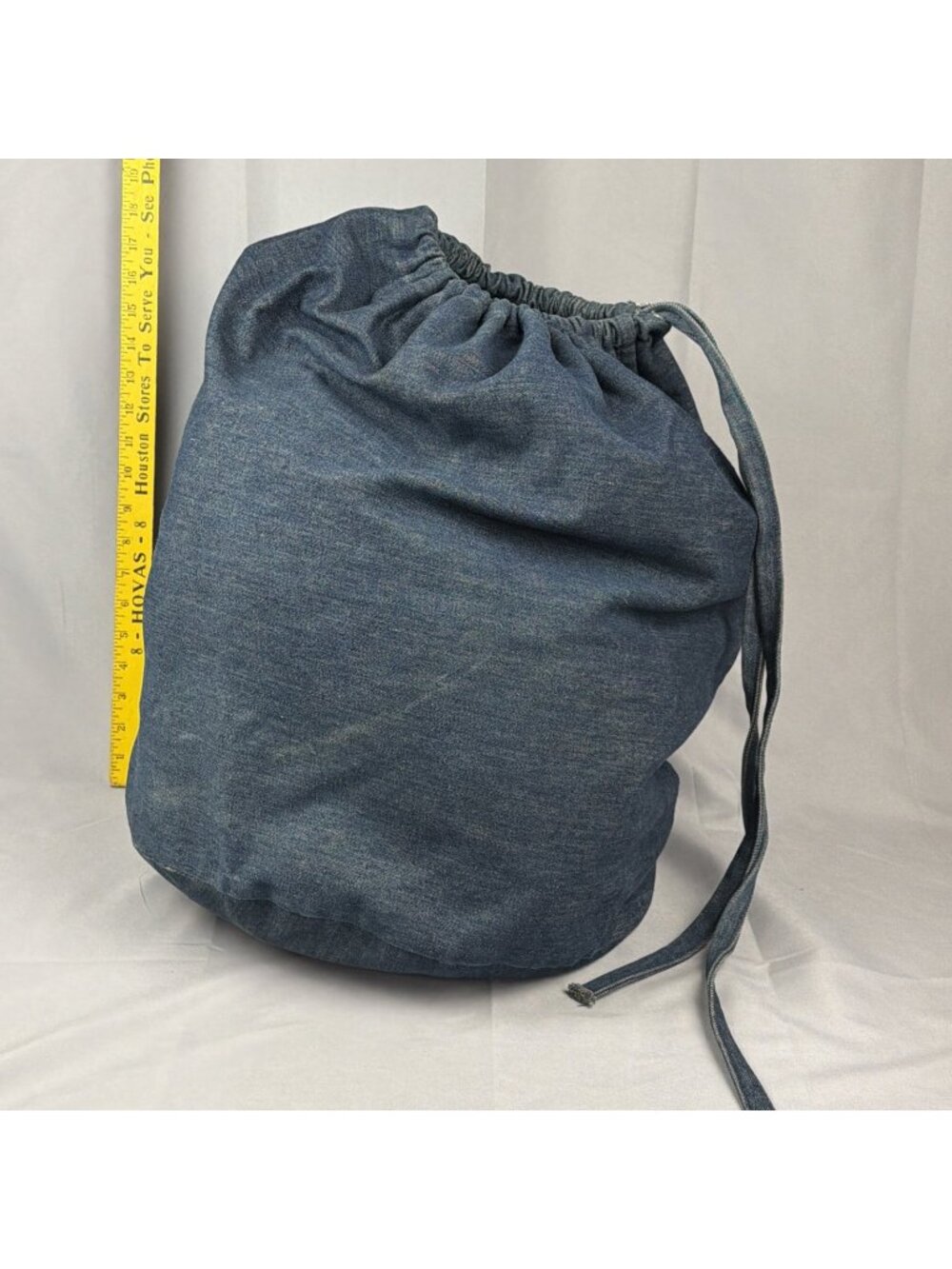Vintage Dark Blue Denim Laundry Duffle Drawstring Bag Navy Military